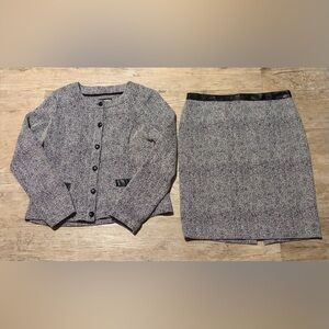 Karl Lagerfeld Paris 2-Piece Herringbone Blazer Jacket & Skirt Set